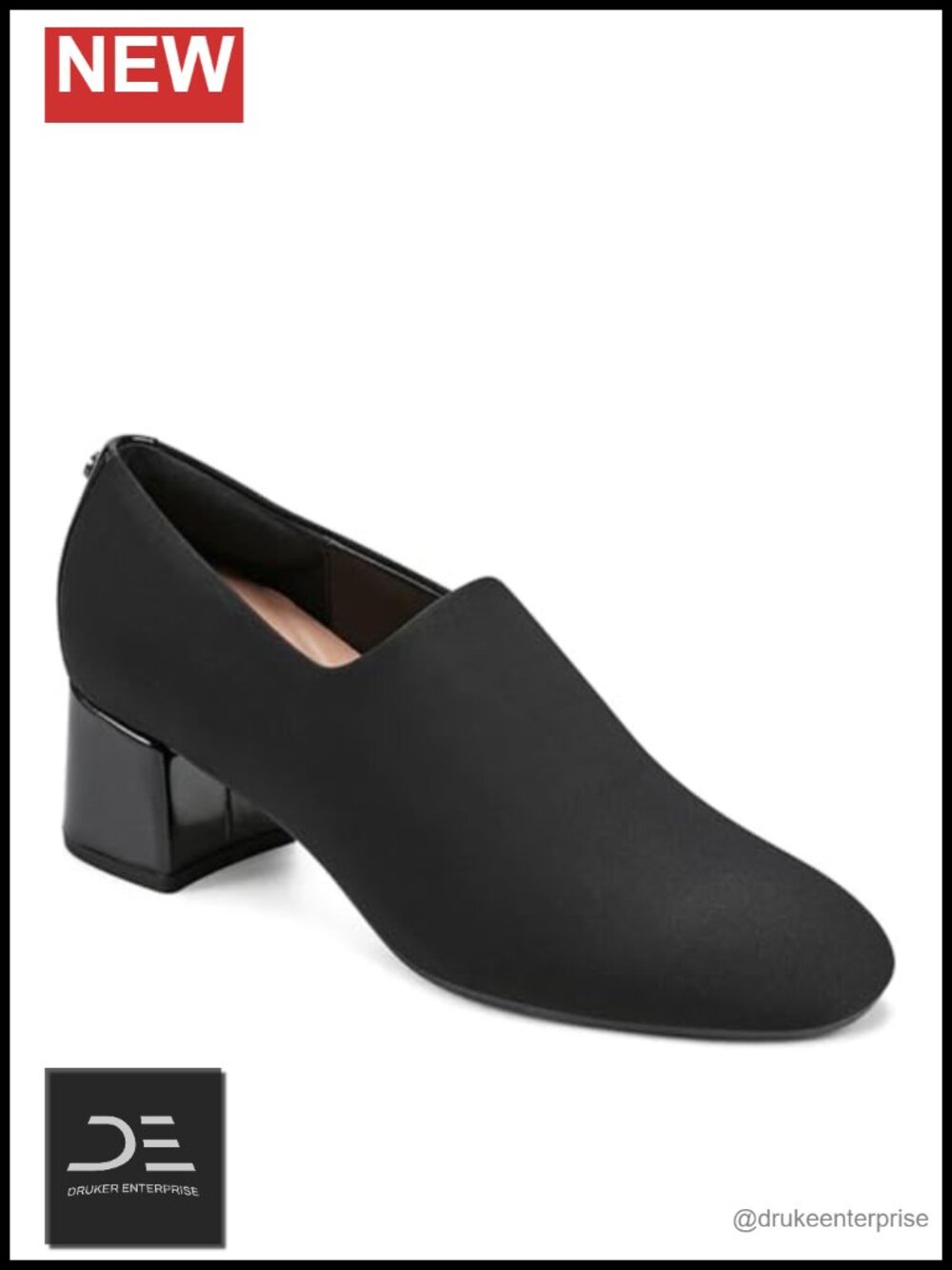 Stretch Fabric Pump Block Heel Removable Insole Orthotic Friendly 2" Heel